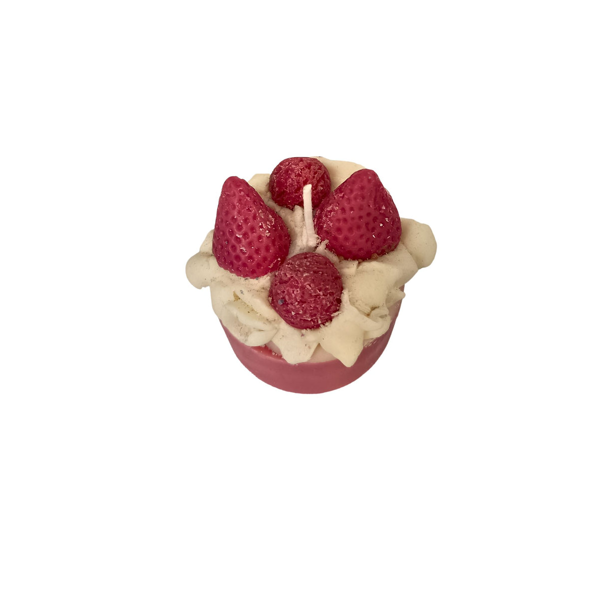 Vela decorativa estilo postre con fresas