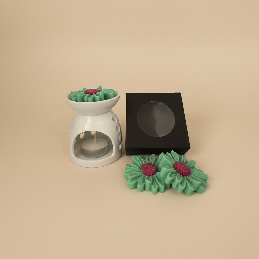 Kit Pebetero y 3 Wax Melts Margarita, presentación sobre fondo beige
